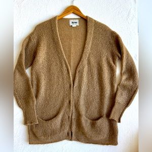 Acne mohair blend boyfriend cardigan, neutral camel/ brown. Perfect layering.